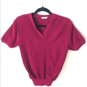Vintage knit top maroon red short sleeve